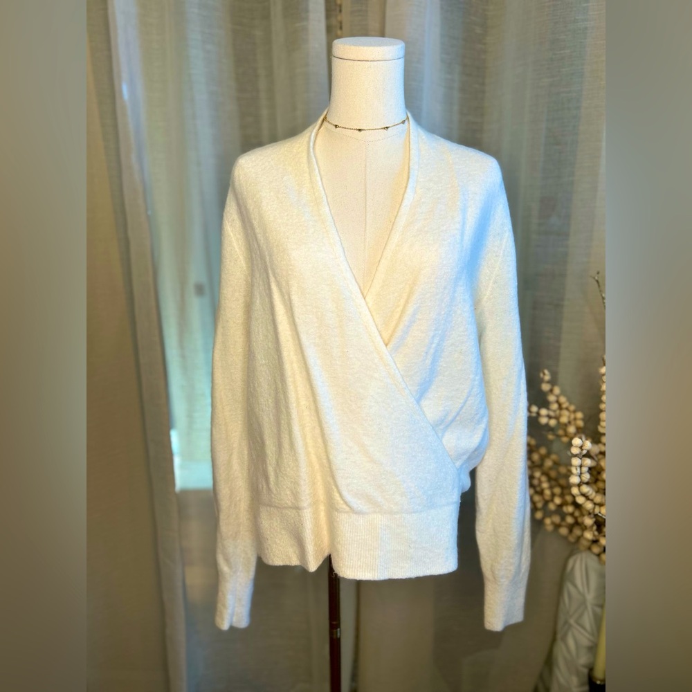 Banana Republic Sweater Cream Faux Wrap XL